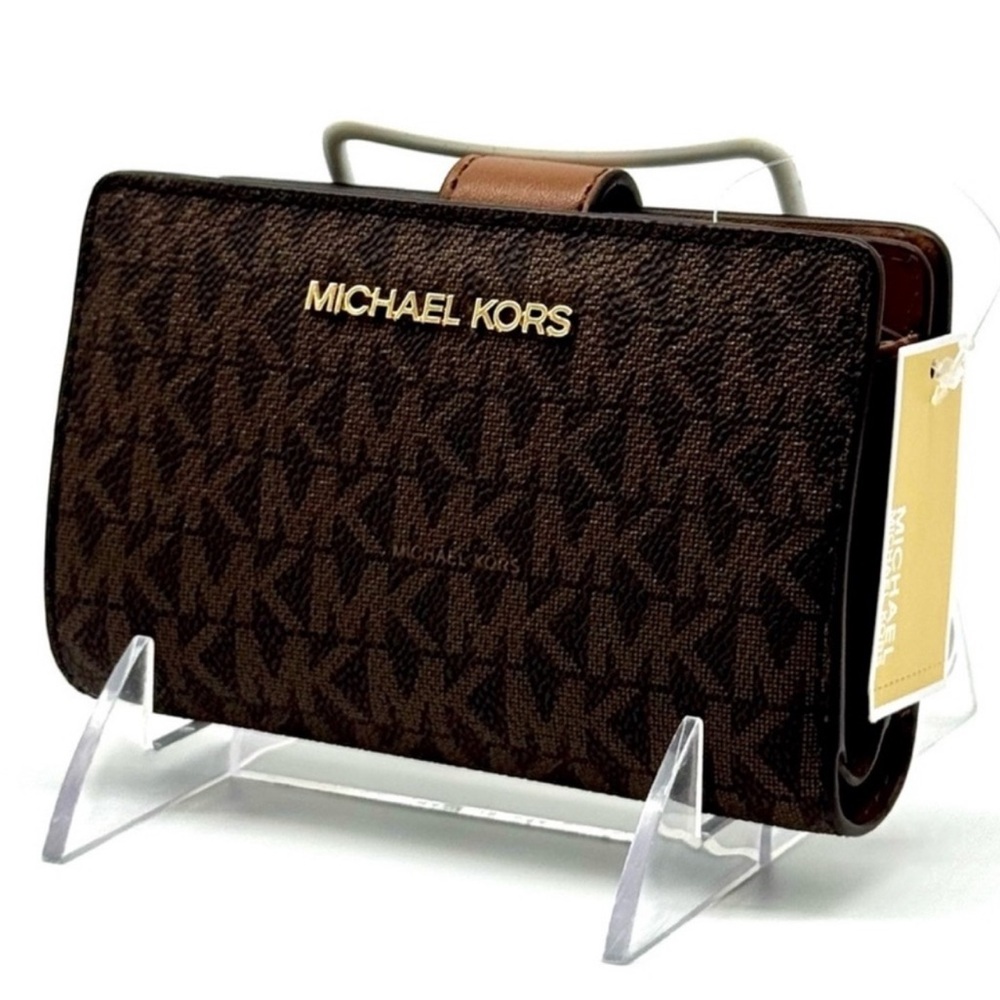 Michael Kors Medium Jet Set Travel Zip Chain Bifold Wallet - Brown Signature